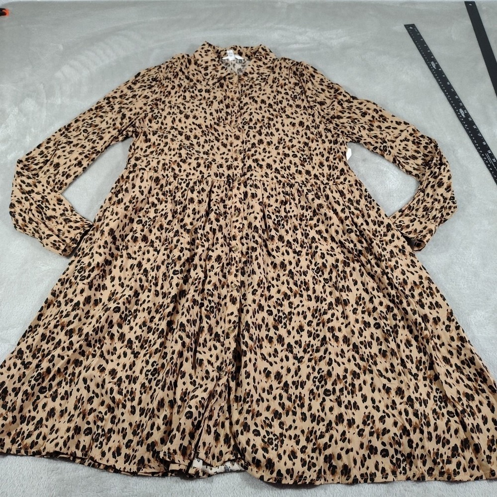 Time And Tru Boho Dress Ladies L (12-14) Brown Leopard Print Peasant Comfort